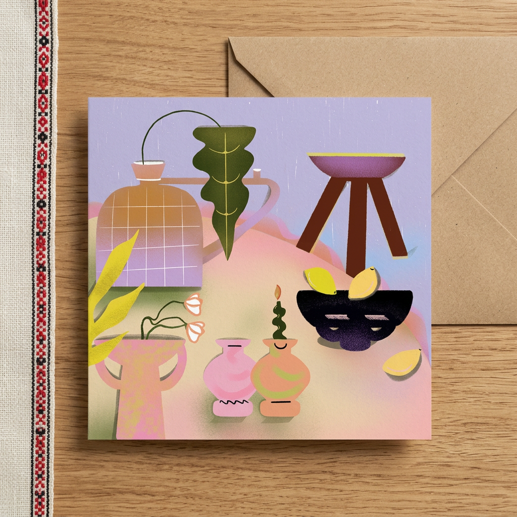 Pots Greeting Card in a Romanian-inspired gift setting