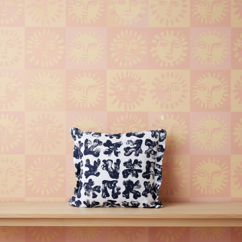 Seaweed Cushion Deep Navy – Sunne Border Sherbet Wallpaper