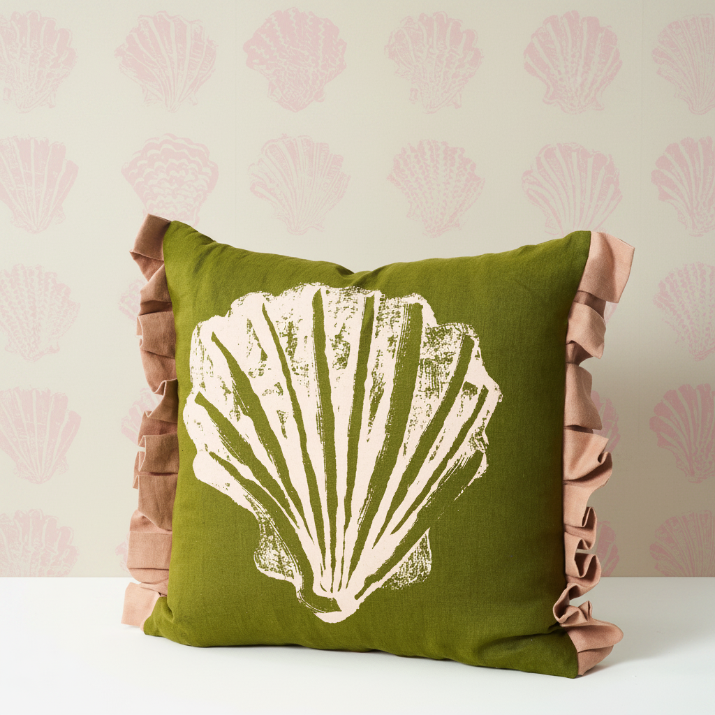 Single Pilgrim Cushion Olive – Pilgrim Marshmallow Wallpaper