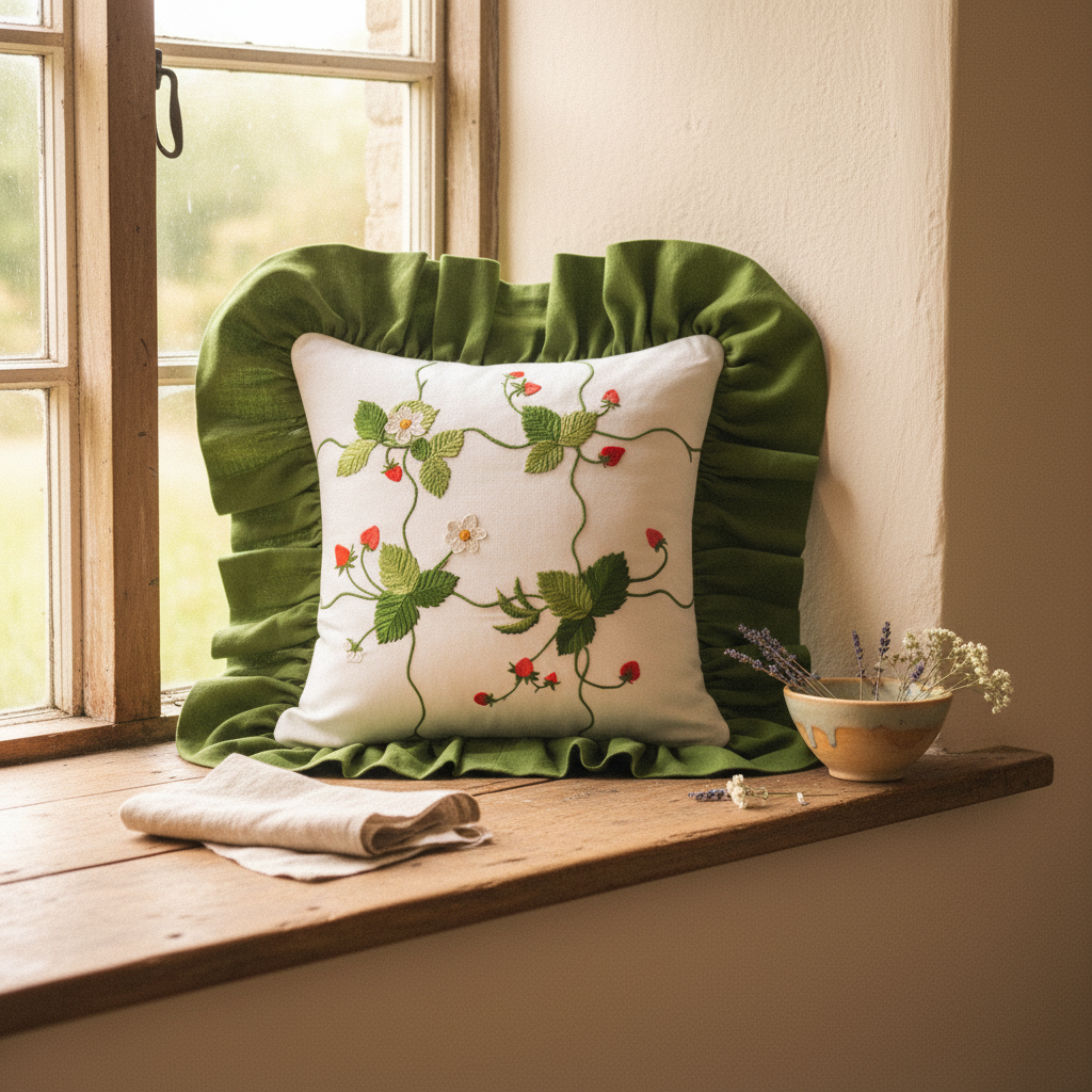 Strawberry Patch Cushion – Lappliq Realistic Cottage Interior