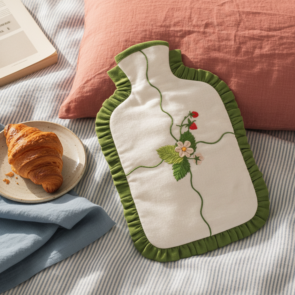 Strawberry Patch Hot Water Bottle – Cosy Bed Flat Lay