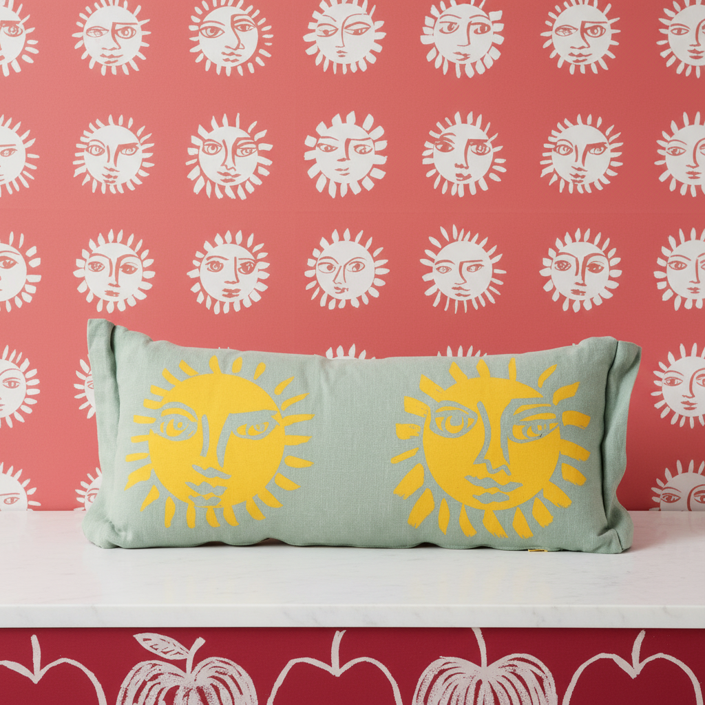 Sunne Bolster Aqua – Sunne Border Pink Red Wallpaper
