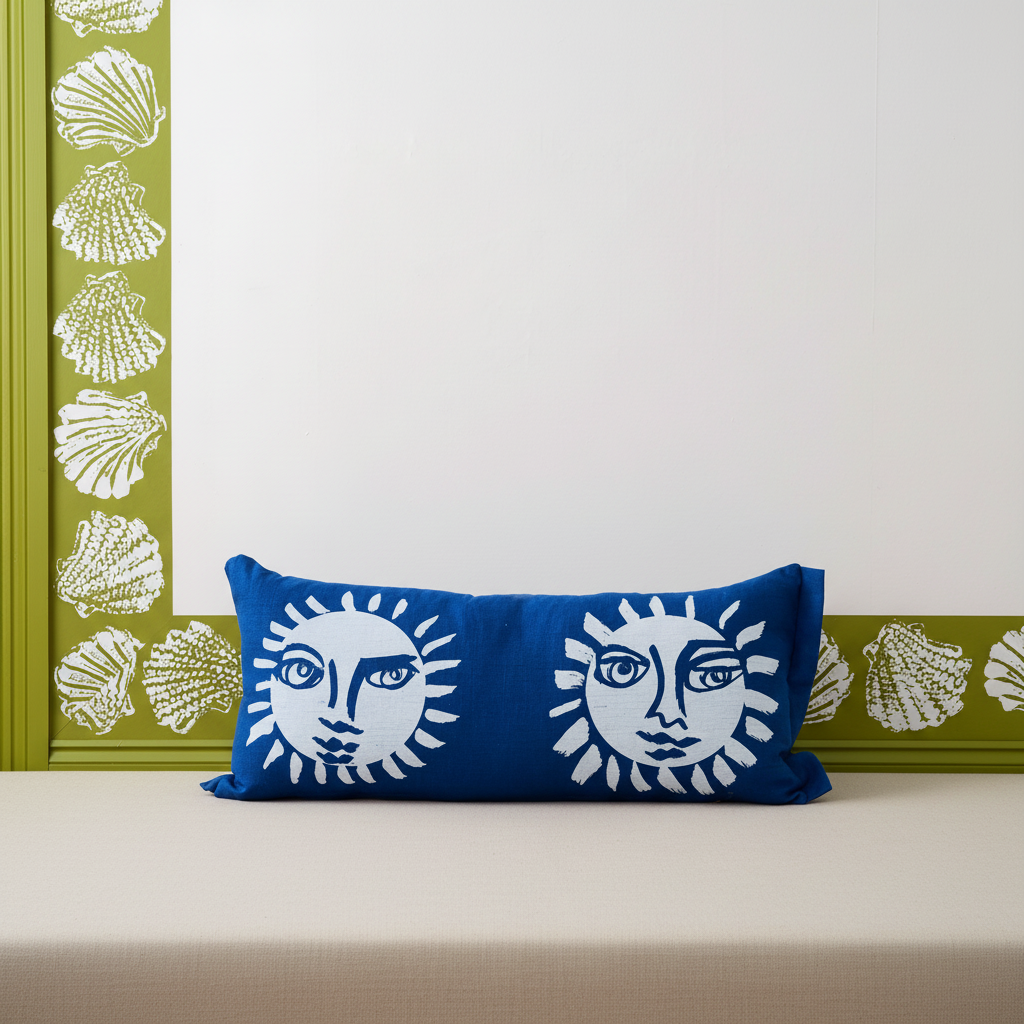 Sunne Bolster Azure – Sunne Border Olive Wallpaper