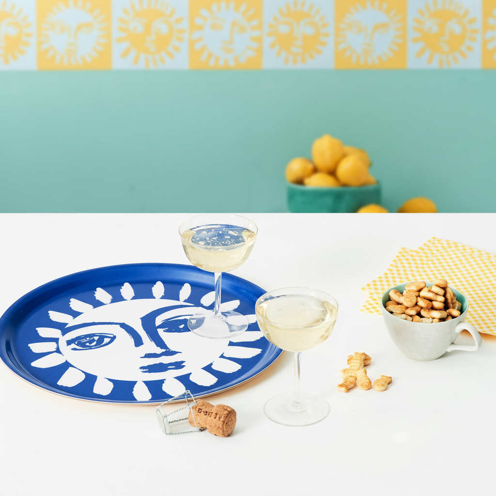 Sunne Cocktail Tray Azure – Sunne Border Bright Day Wallpaper