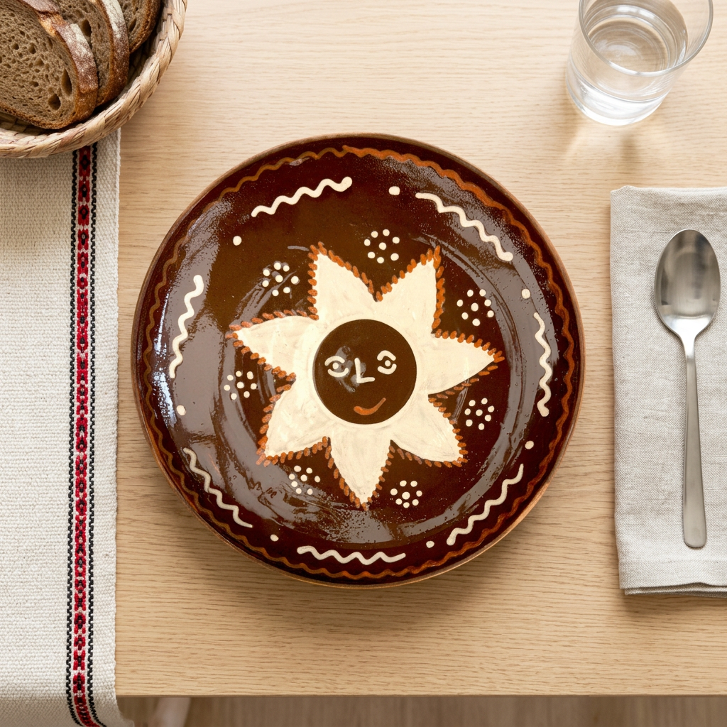 Sunny Large Serving Plate in a Romanian-inspired dining-table setting