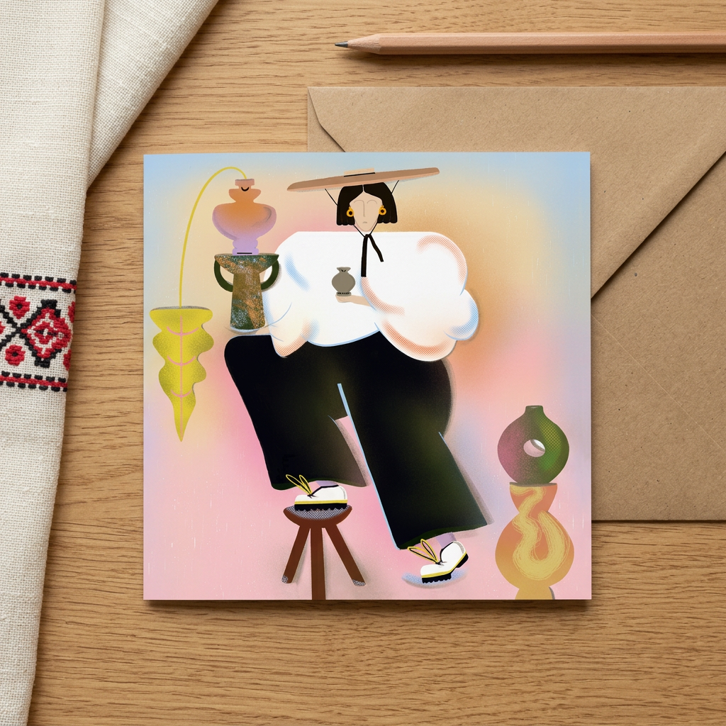 The Dancer Greeting Card in a Romanian-inspired gift setting