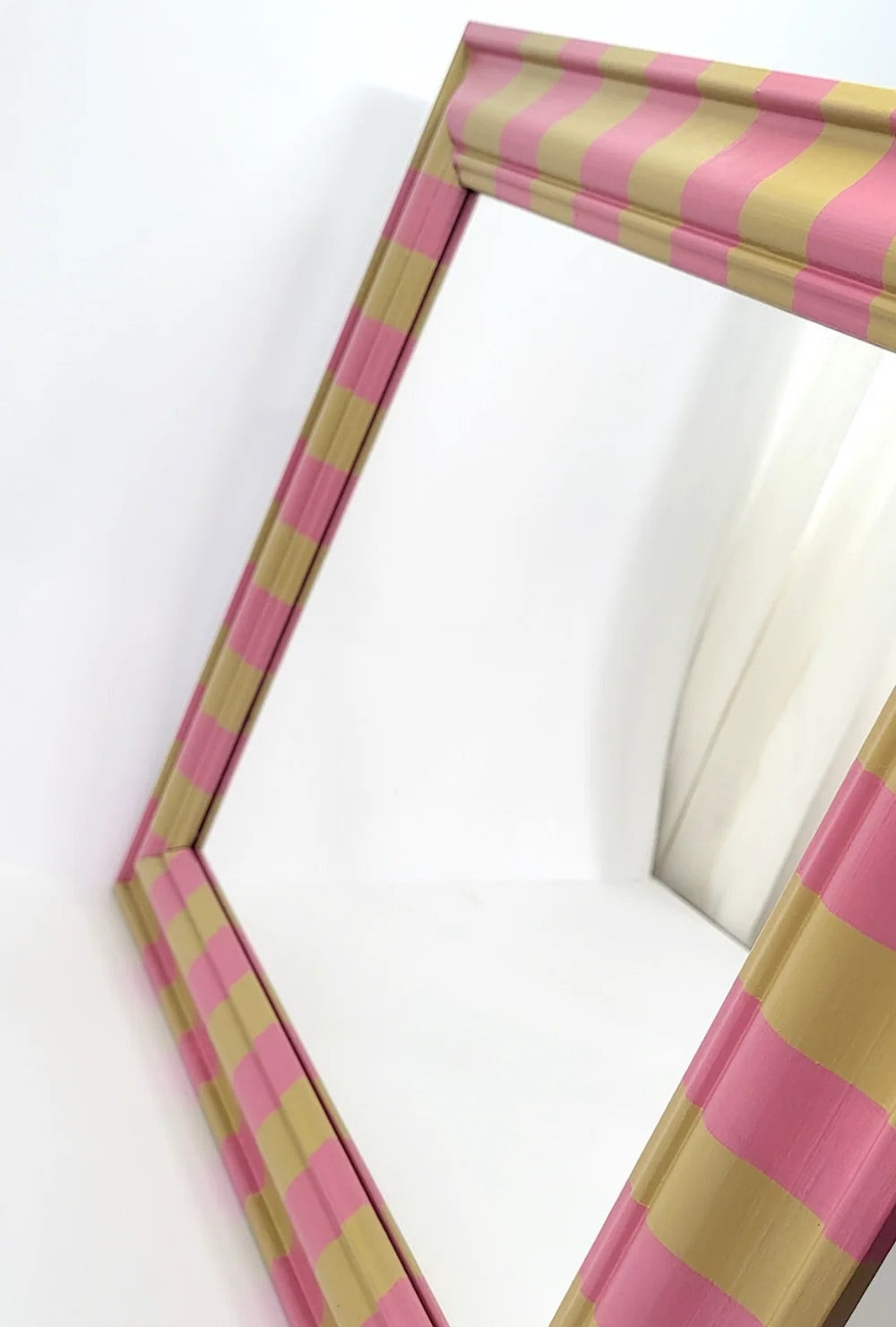 Hand-painted pink and mustard stripe square mirror